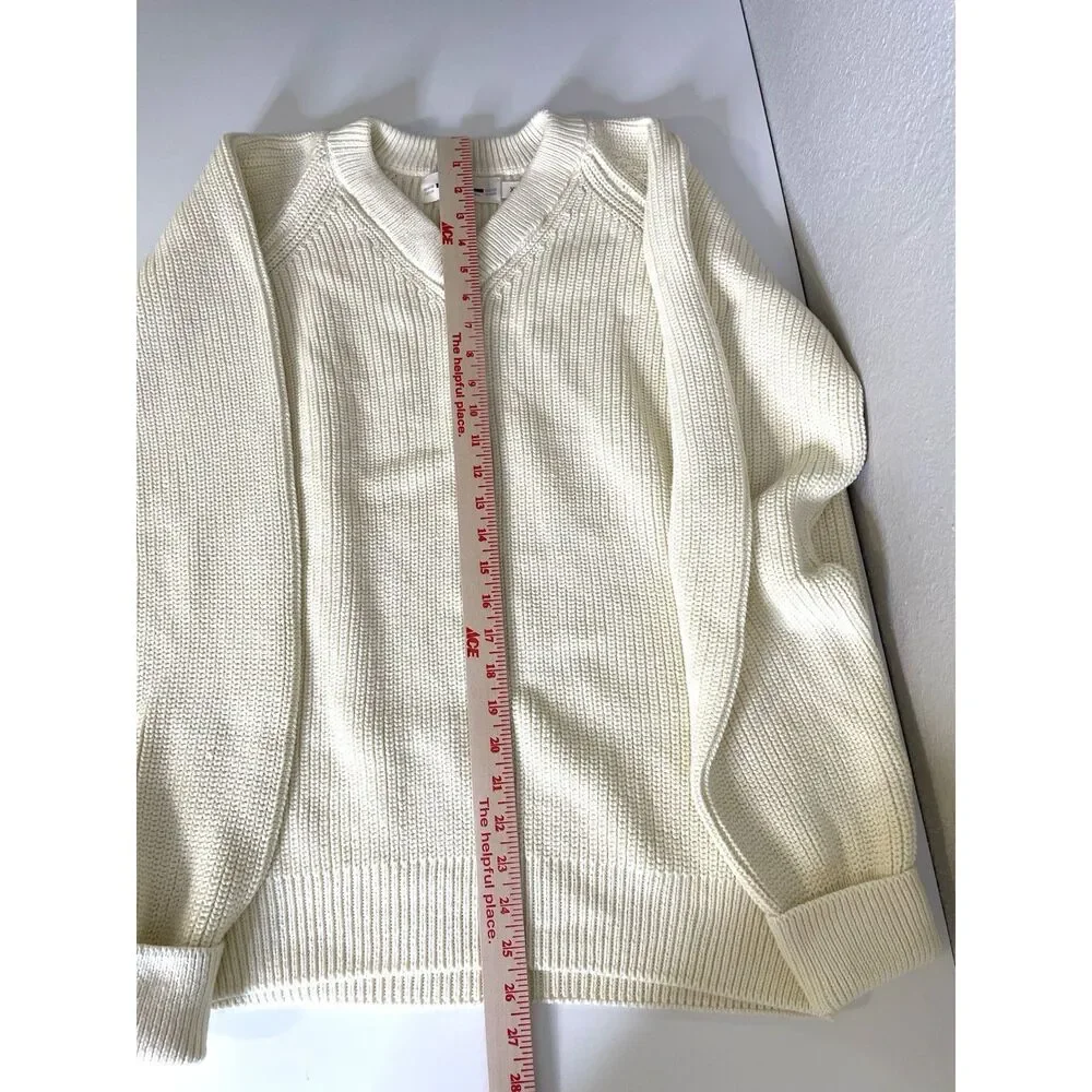 Guideboat Co Size XL 100% Cotton Fisherman Men's Sweater V Neck Ivory